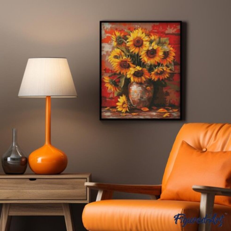 Diamantové malování - VÁZA SE SLUNEČNICEMI 40 x 50 cm na rámu