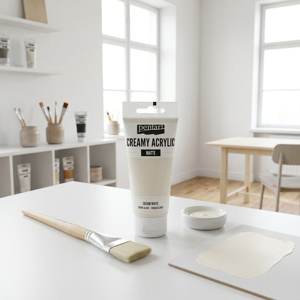 Krémová akrylová barva matná PENTART 60 ml KRÉMOVÁ BÍLÁ