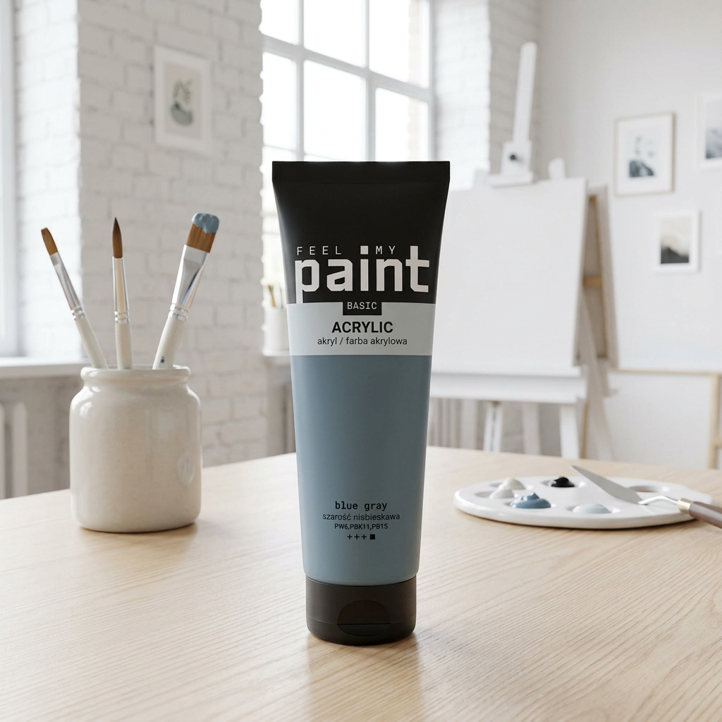 Akrylová barva FeelMyPaint 120 ml MODROŠEDÁ - certifikace o bezpečnosti dětských hraček