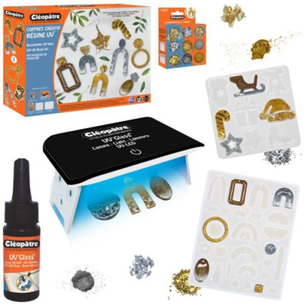 Kreativní sada UV pryskyřice 25 ml + UV lampa 24 W + 9 třpytek a akcentů + 2 formy