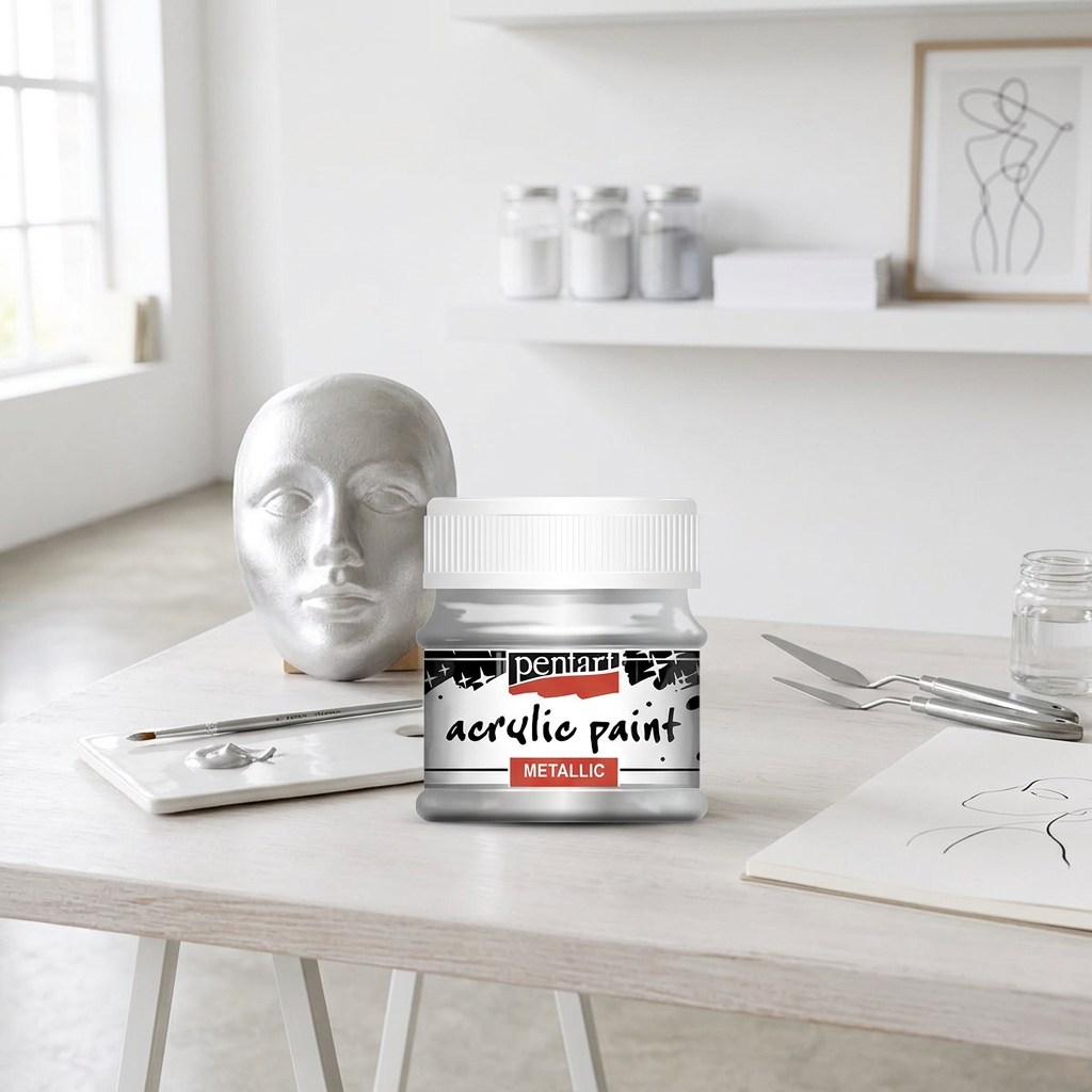 Akrylová barva metalická PENTART 50 ml STŘÍBRNÁ
