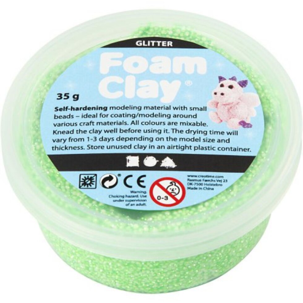 Samotvrdnoucí modelovací pěnová kuličková hmota Foam Clay 35g ZELENÁ TŘPYTIVÁ