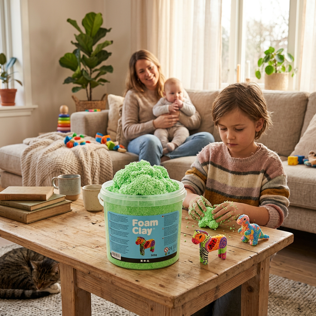Samotvrdnoucí modelovací pěnová kuličková hmota Foam Clay NEONOVÁ ZELENÁ 560g