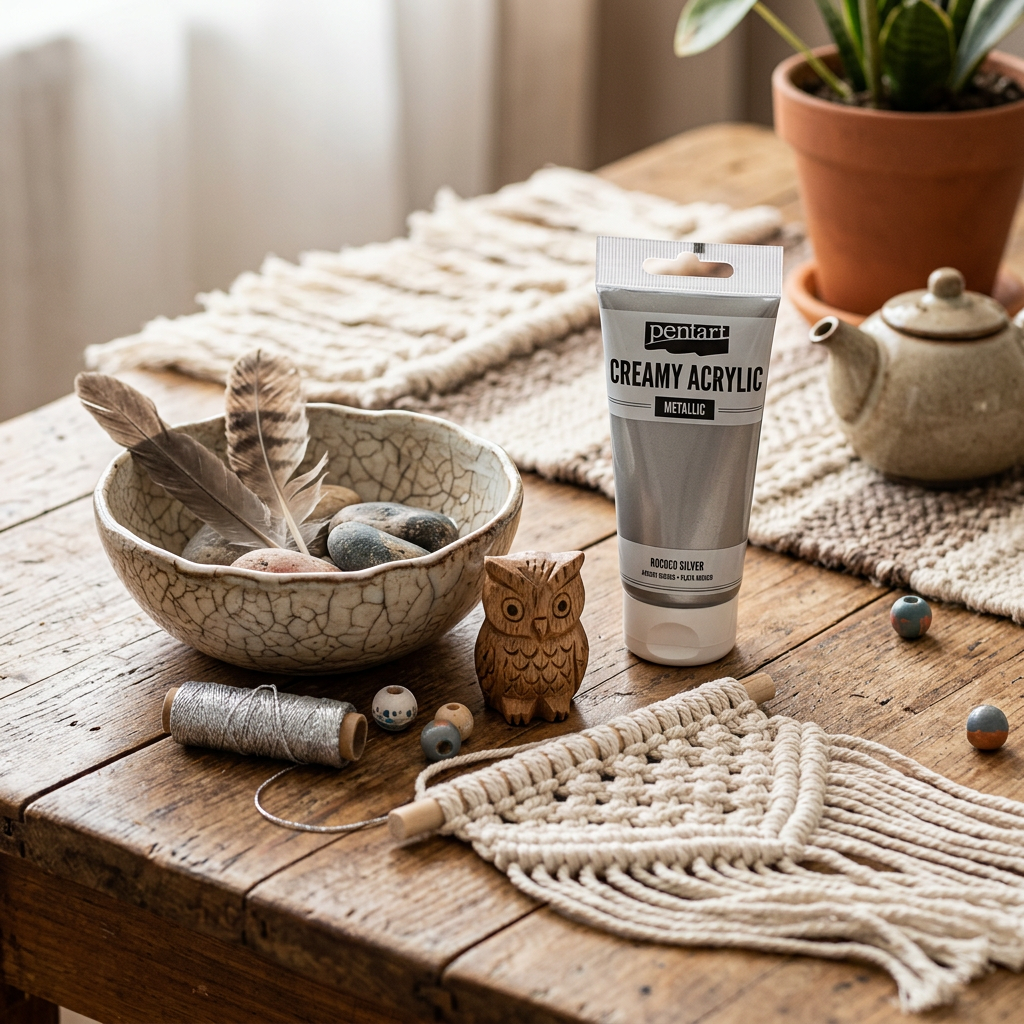 Krémová akrylová barva metalická PENTART 60 ml ROKOKO STŘÍBRNÁ
