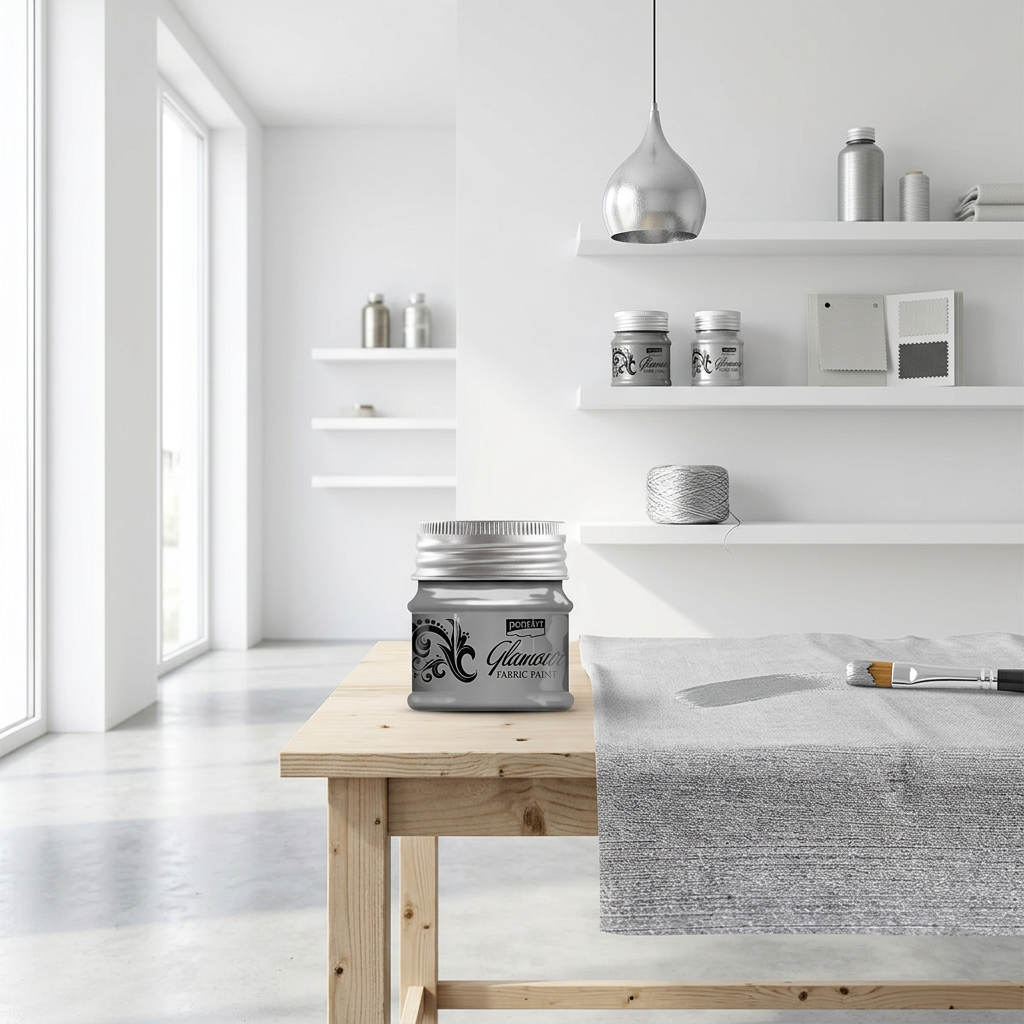 Barva na textil a kůži zářivá PENTART 50 ml STŘÍBRNÁ