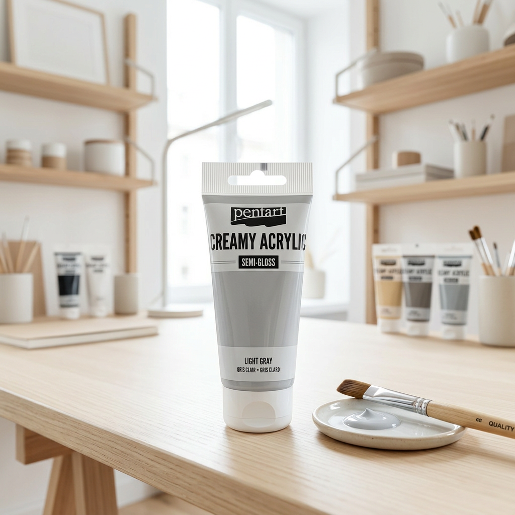 Krémová akrylová barva pololesklá PENTART 60 ml SVĚTLÁ ŠEDÁ