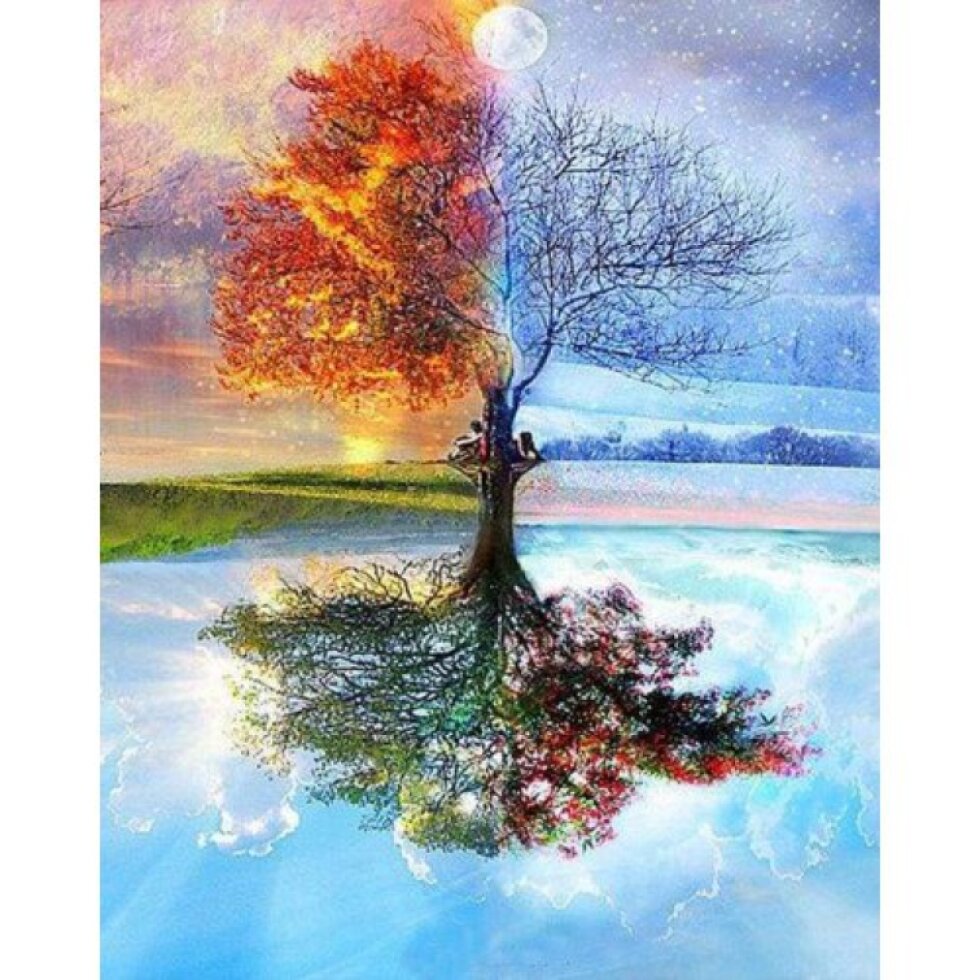 Vyšívání křížkové sada - Strom 4 roční období 32 x 40 cm
