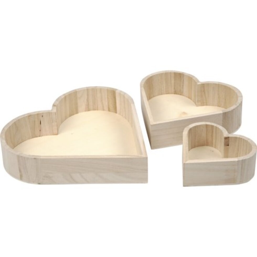 DŘEVĚNÁ MISKA ve tvaru srdce, set 3 ks