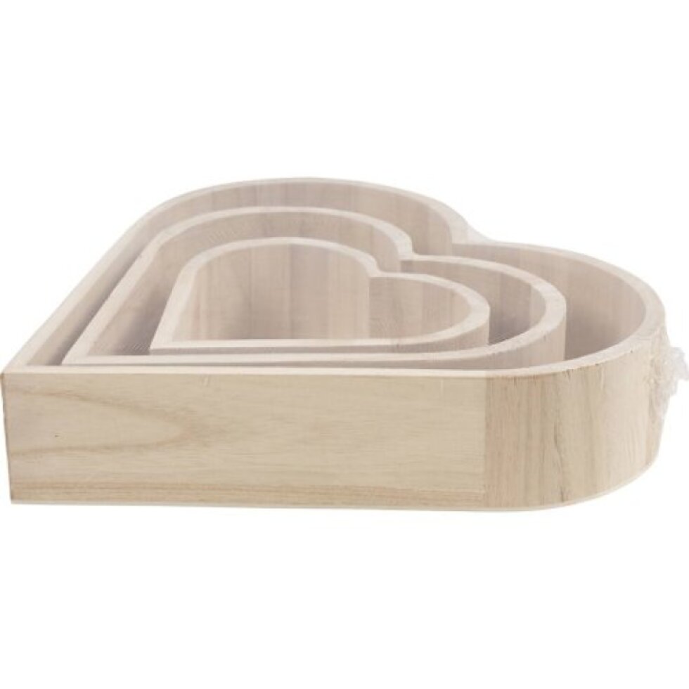 DŘEVĚNÁ MISKA ve tvaru srdce, set 3 ks