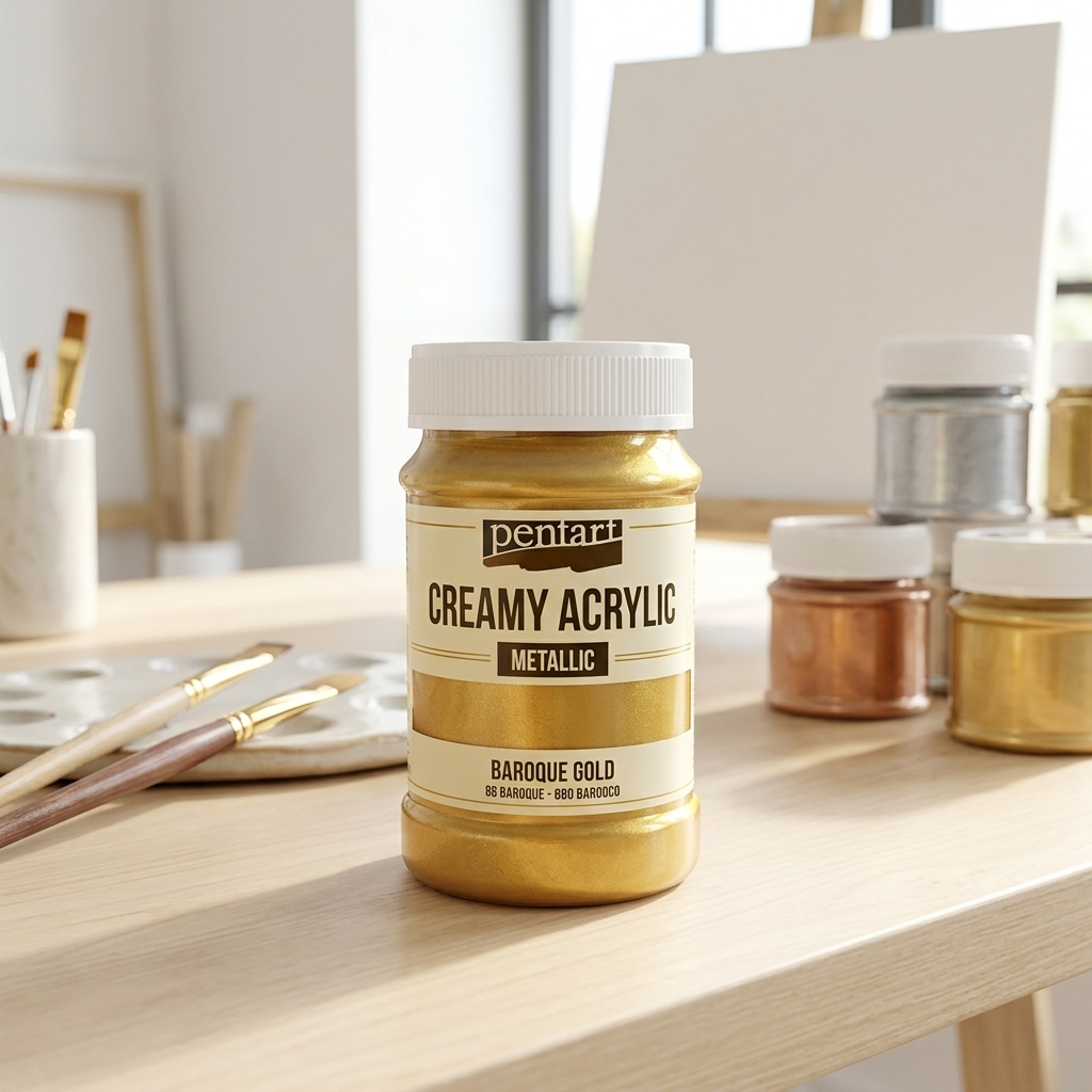 Krémová akrylová barva metalická PENTART 60 ml BAROKNÍ ZLATÁ