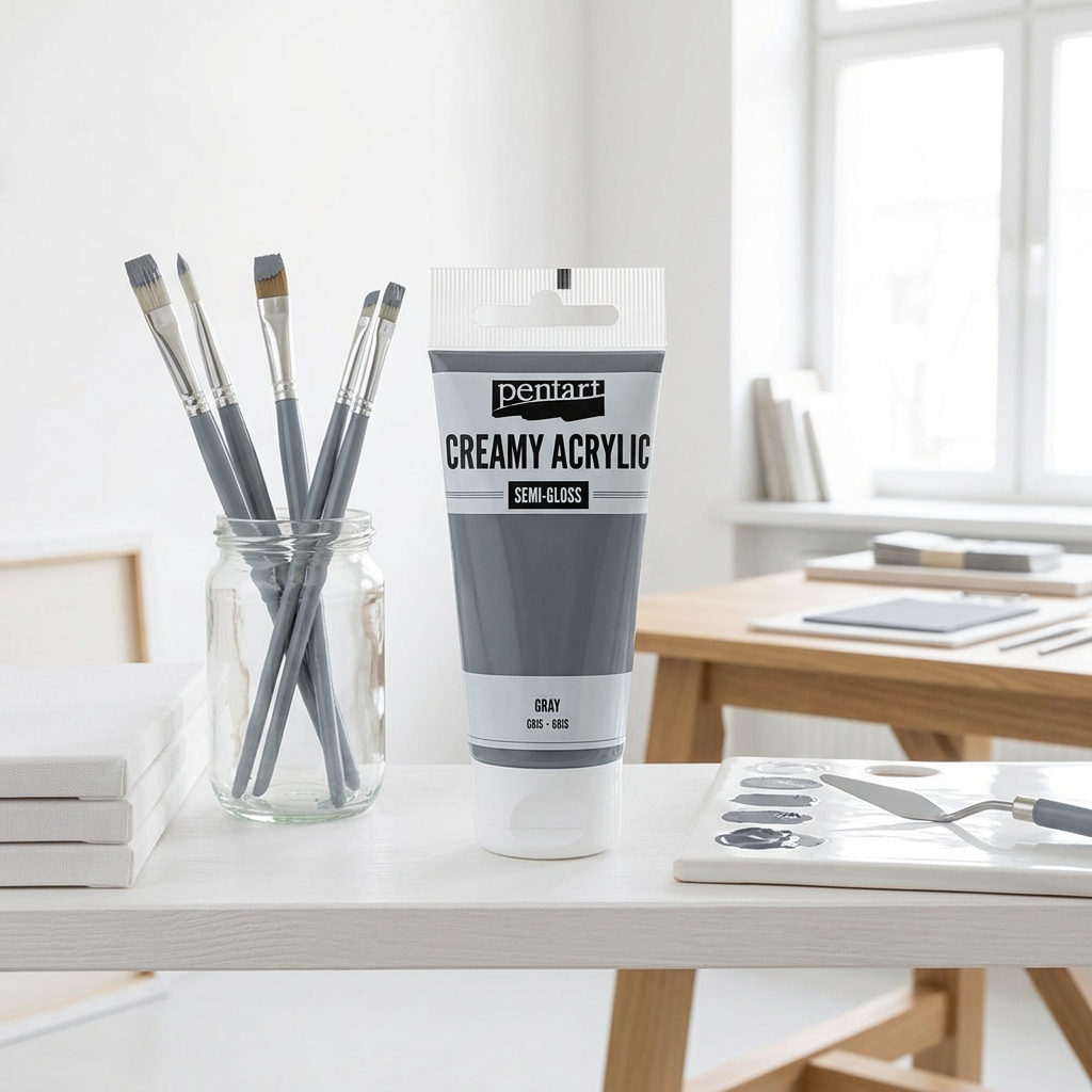 Krémová akrylová barva pololesklá PENTART 60 ml ŠEDÁ