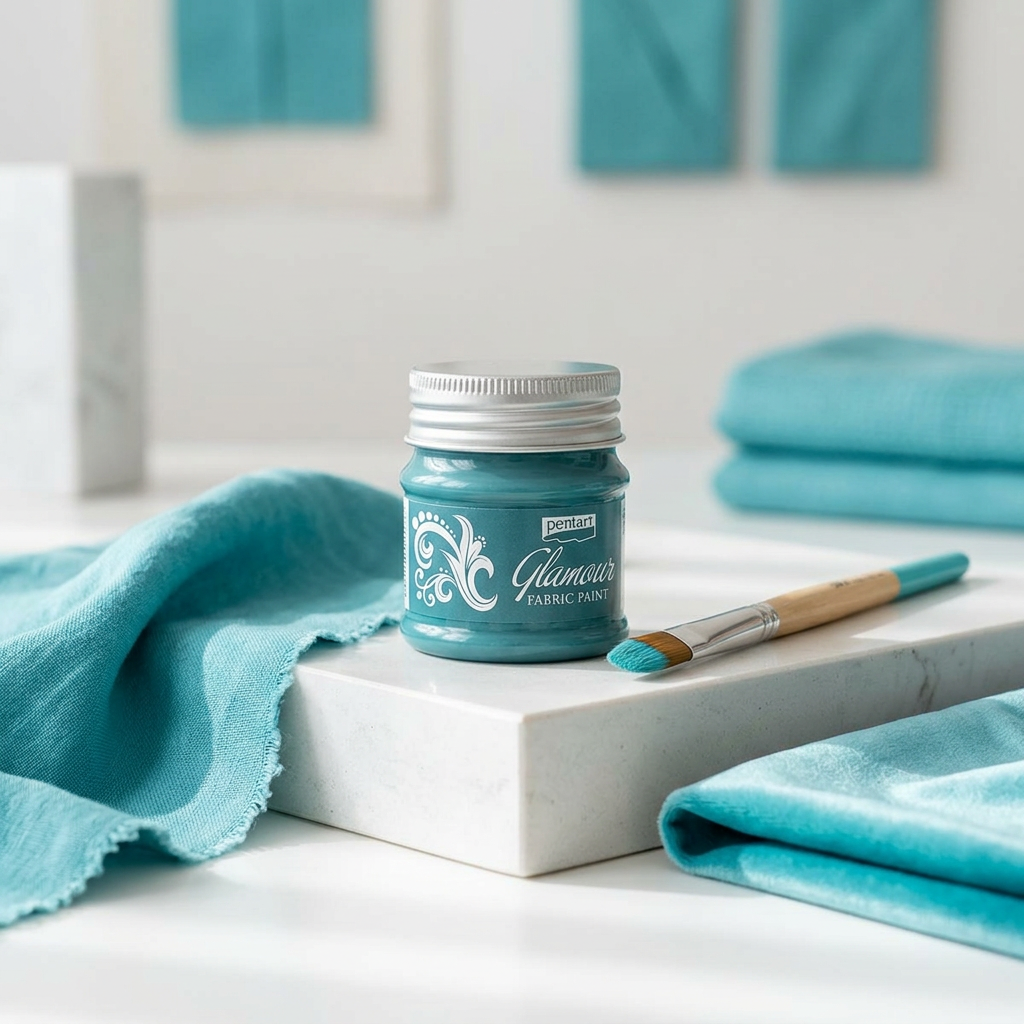 Barva na textil a kůži zářivá PENTART 50 ml STŘÍBŘITĚ TYRKYSOVÁ