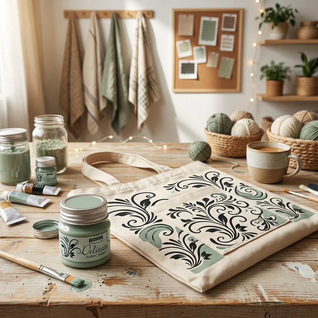 Barva na textil delikátní PENTART 50 ml ZELENOSTŘÍBRNÁ