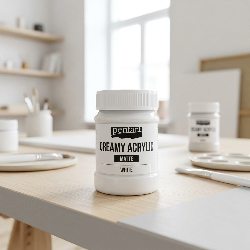 Krémová akrylová barva matná PENTART 60 ml BÍLÁ