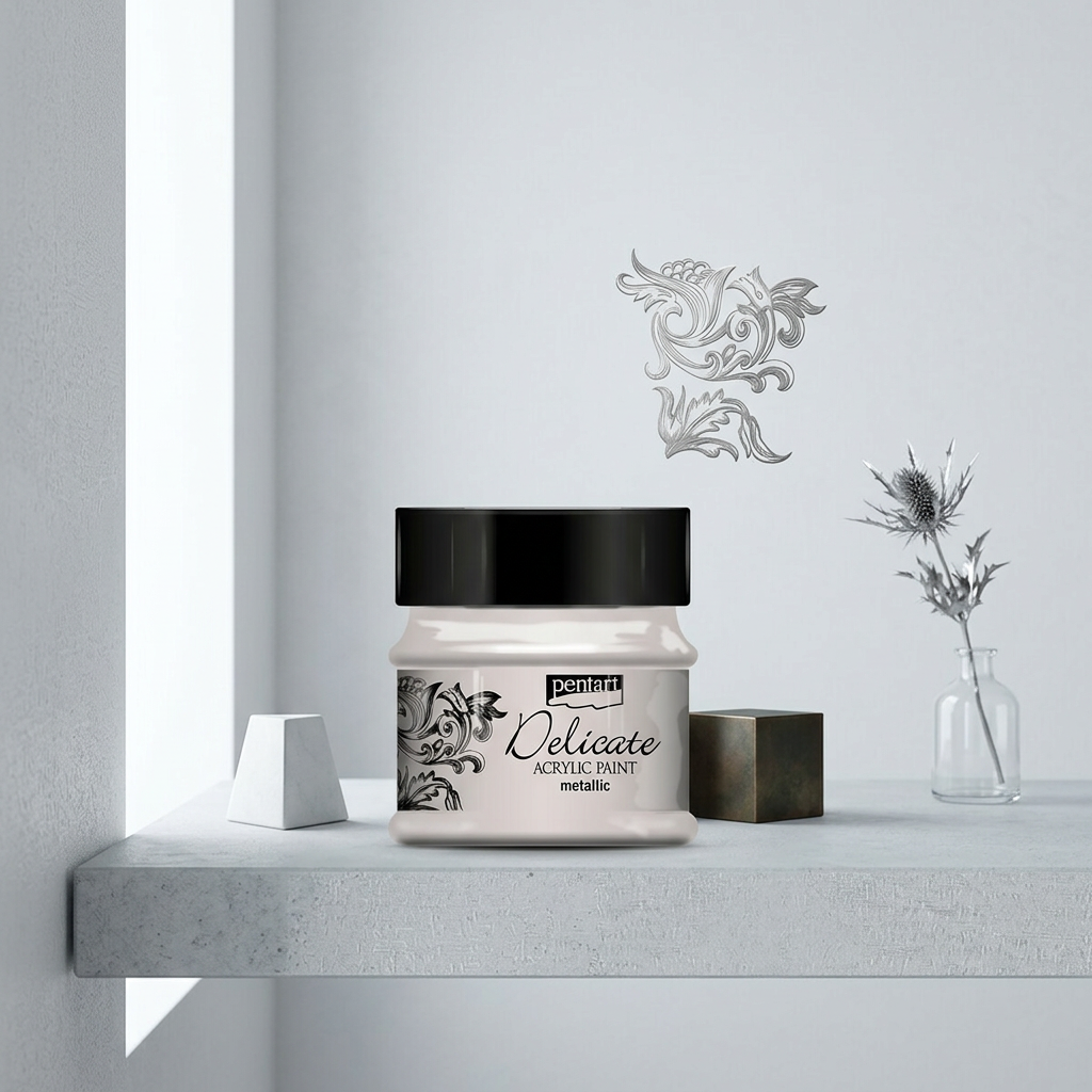 Akrylová barva delikátní metalická PENTART 50 ml STŘÍBRNÁ
