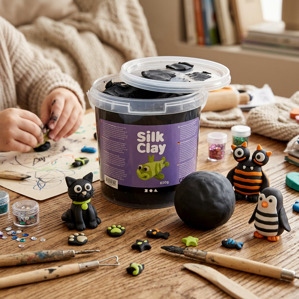 Samotvrdnoucí modelovací lehká hmota Silk Clay ČERNÁ 650 g