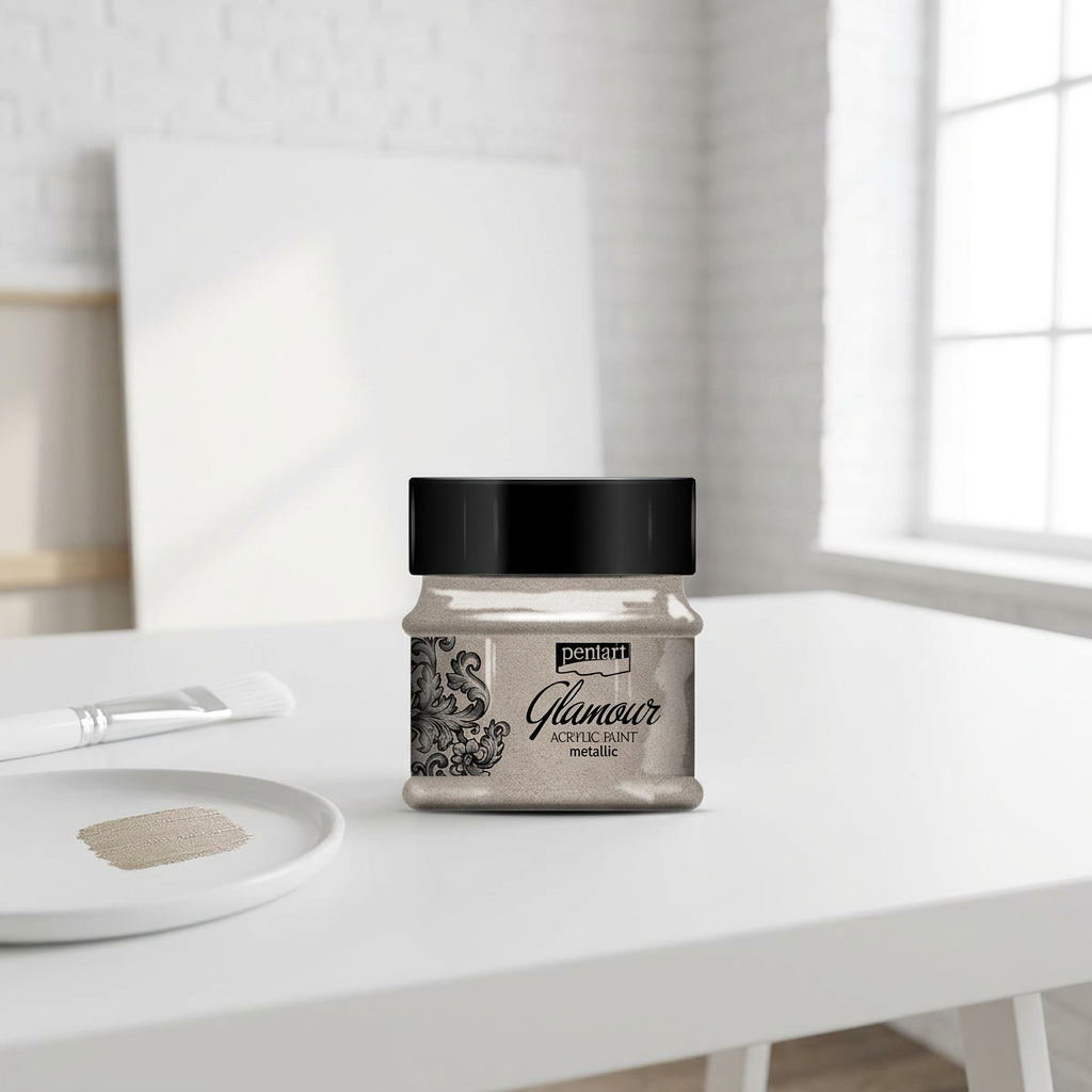Akrylová barva metalická zářivá PENTART 50 ml TMAVÁ STŘÍBRNÁ