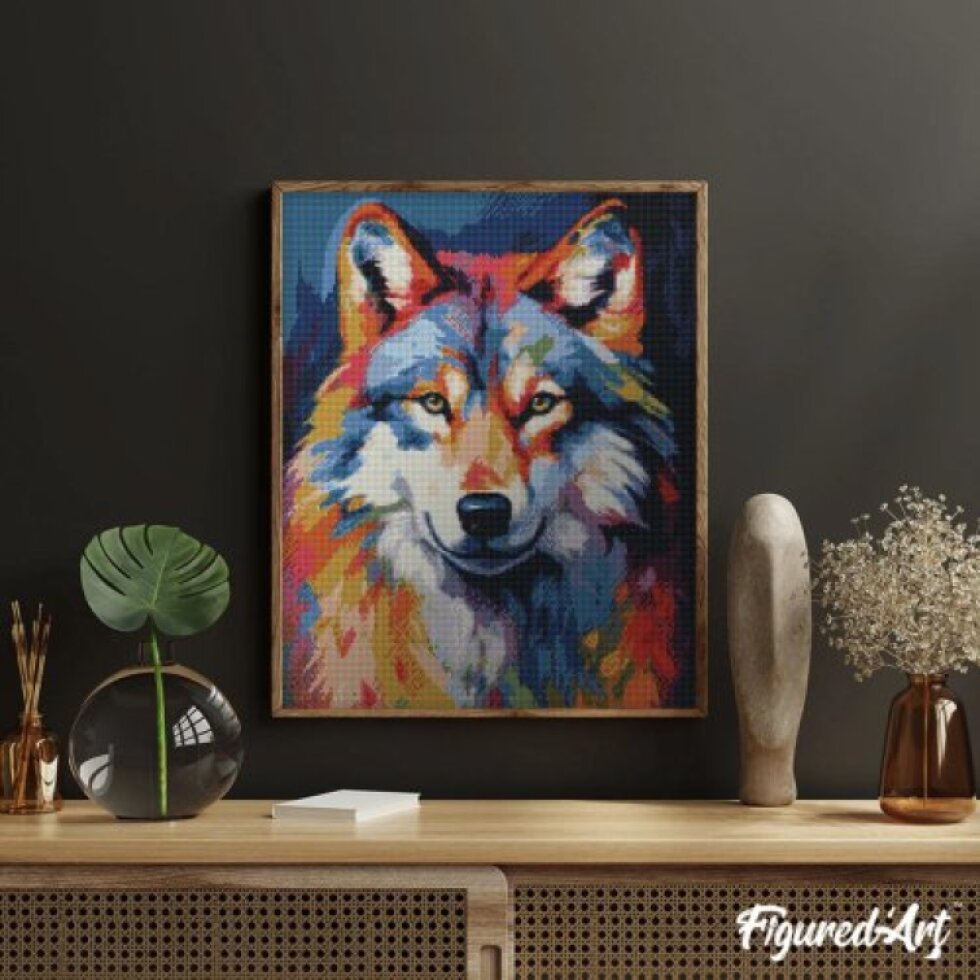 Diamantové malování - BAREVNÝ VLK 40 x 50 cm bez rámu