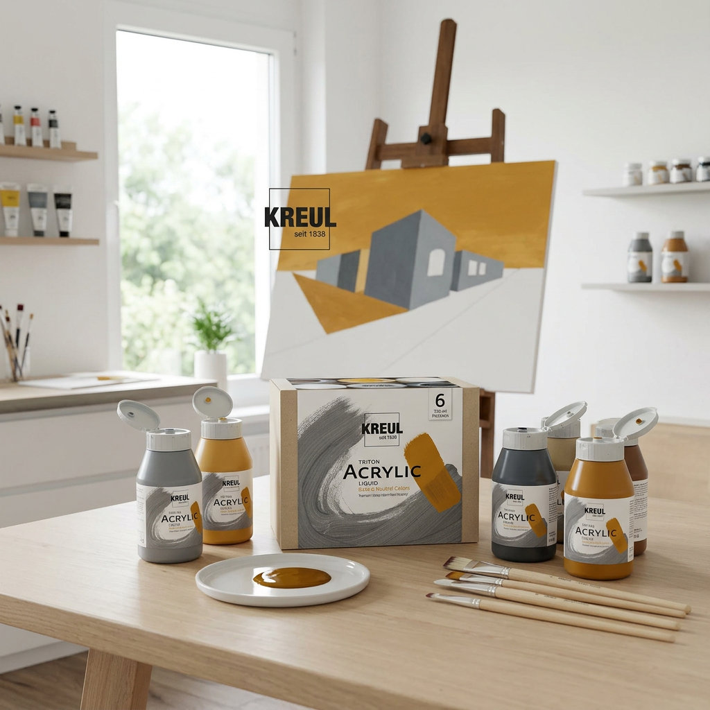 Sada Akrylová barva TRITON KREUL 6 x 750 ml ZÁKLADNÍ a NEUTRÁLNÍ BARVY