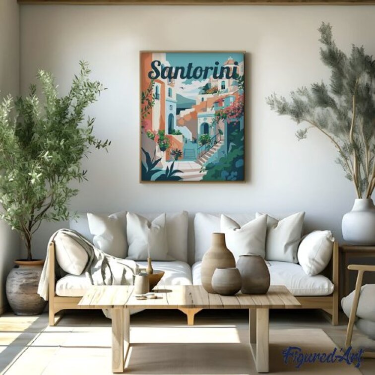 Malování podle čísel - VINTAGE ROZKVETLÉ SANTORINI bez rámu 40 x 50 cm