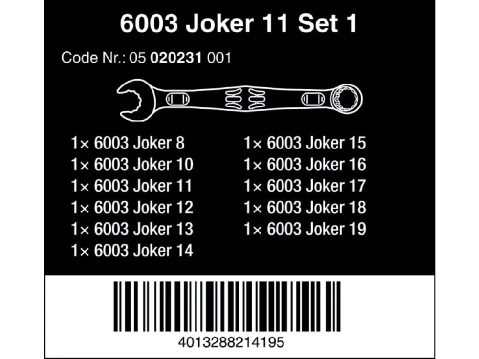 WERA 020231 kombinované kľúče 8 ÷ 19 mm 6003 Joker 11 Set 1 (Sada 11 dielov)