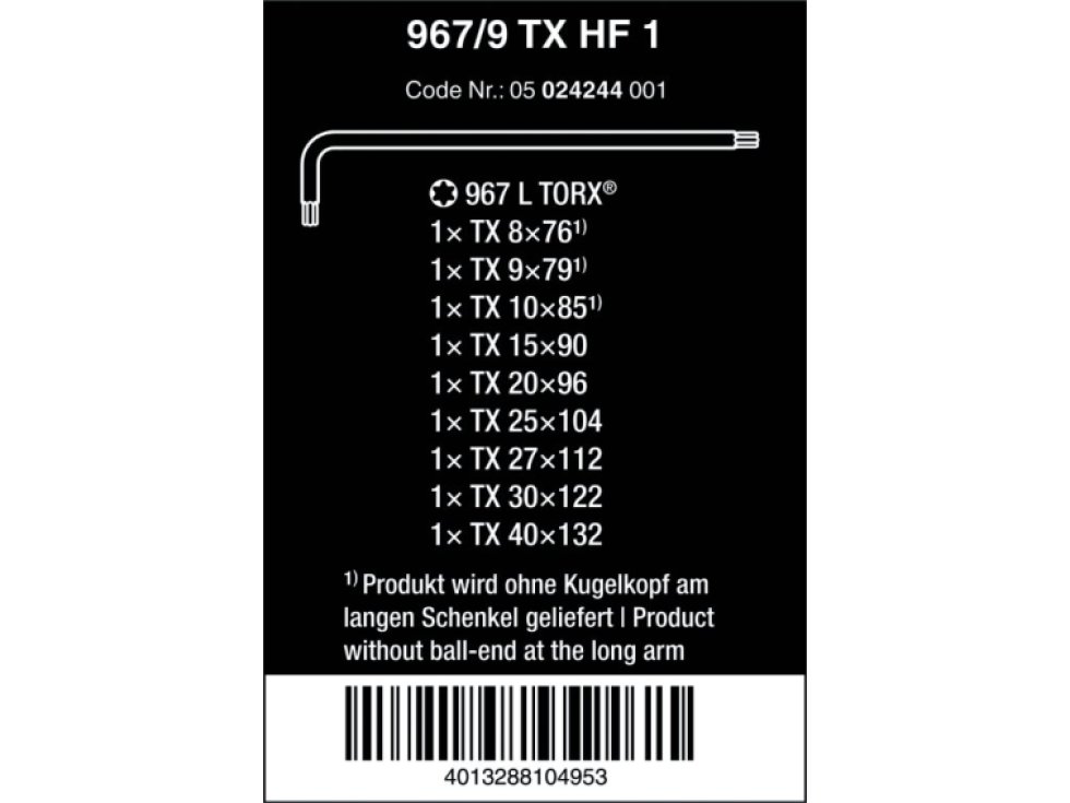 Wera 024244 Zástrčné kľúče Torx 967/9 TX HF 1 s pridržiavacie funkciou, BlackLaser (Sada 9 dielov)