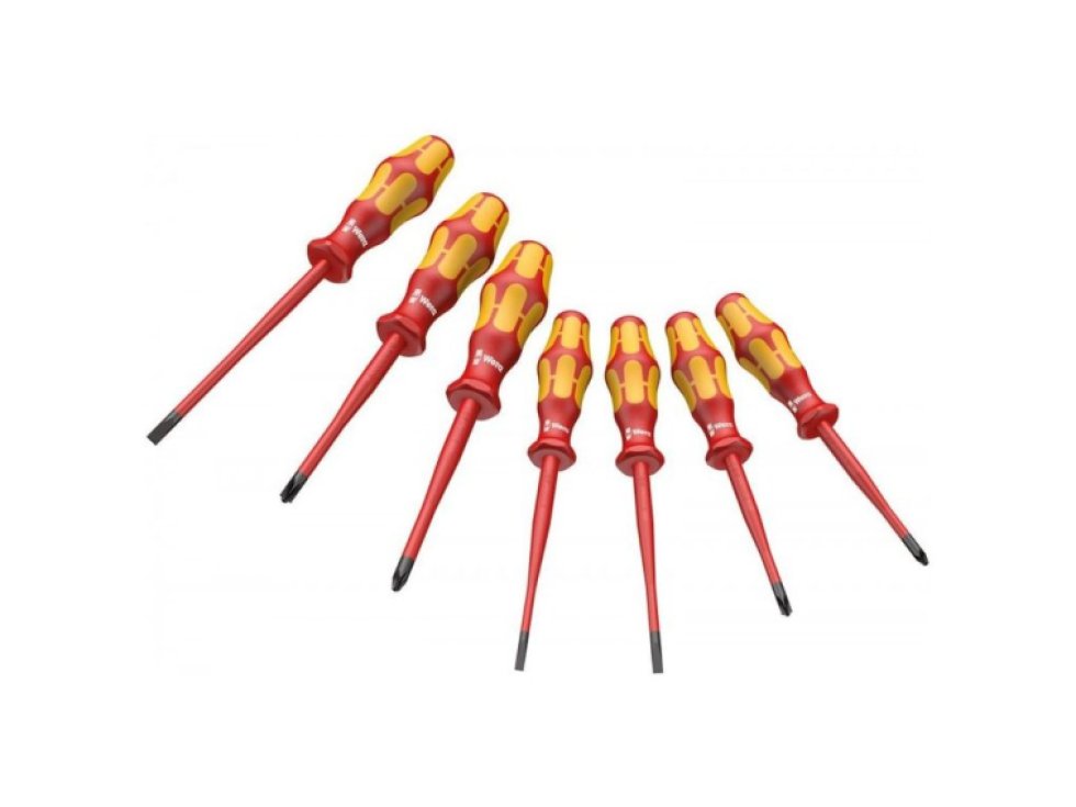 Wera 135961 Elektrikárske skrutkovače Kraftform Plus VDE 160 iSS/7, izolovaé, extra zúžené (Sada 7 dielov)