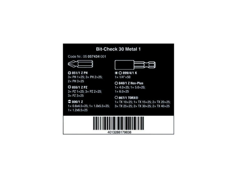 Wera 057434 sada bitov Bit-Check 30 Metal 1 (30-dielna)