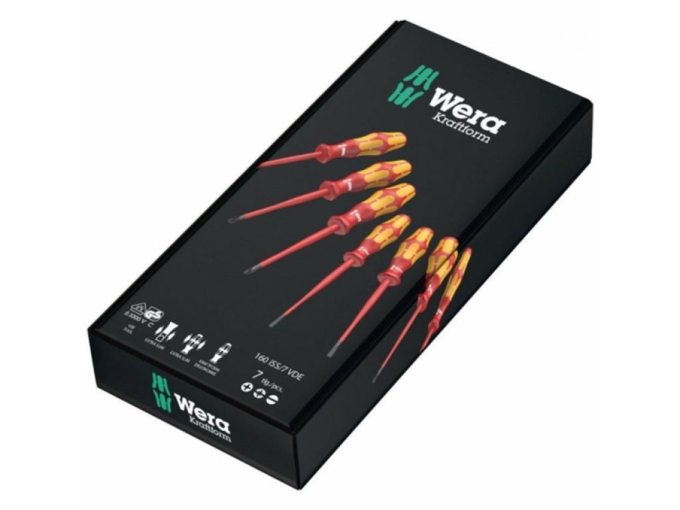 Wera 135961 Elektrikárske skrutkovače Kraftform Plus VDE 160 iSS/7, izolovaé, extra zúžené (Sada 7 dielov)