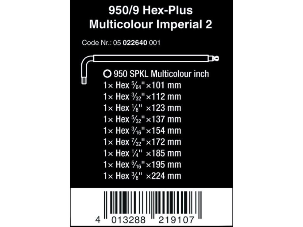 Wera 022640 Zástrčné kľúče 950/9 Hex-Plus Multicolour Imperial 2, palcové, BlackLaser (Sada 9 dielov)
