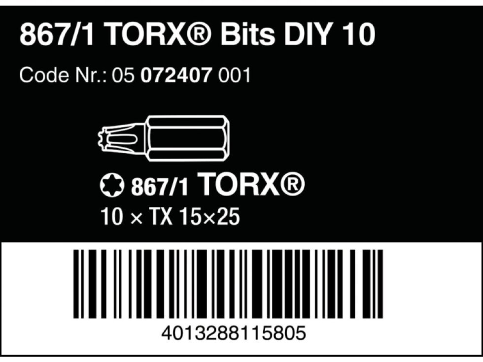WERA 072407 DIY TX15 x 25 mm Torx bit - 10 kusov v balení