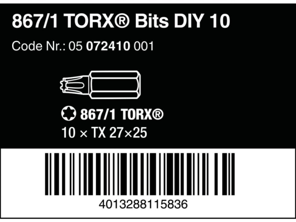 WERA 072410 DIY TX27 x 25 mm Torx bit - 10 kusov v balení