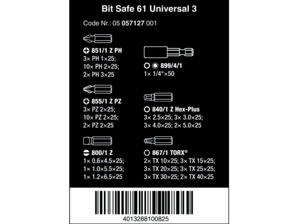 Wera Bit-Safe 61 Universal 3 05057127001 sada bitov 61-dielna