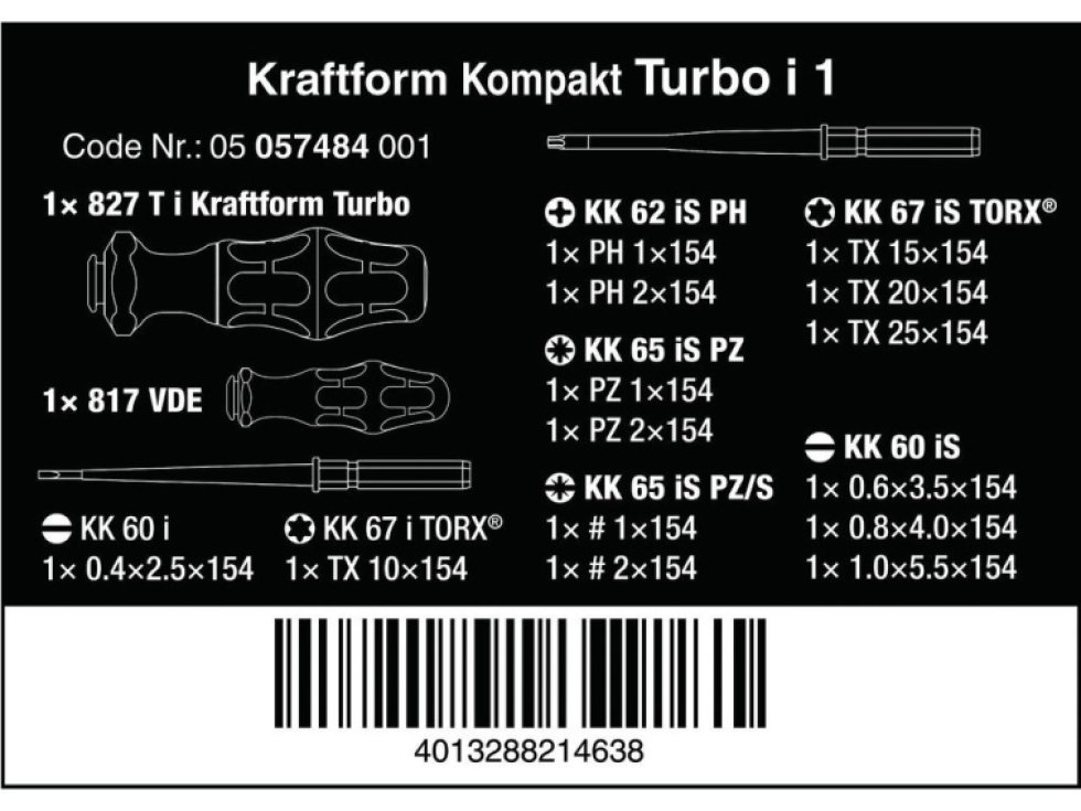 Wera 057484 elektrikárske skrutkovacie čepele VDE Kraftform Kompakt Turbo i 1 (Sada 16 dielov)