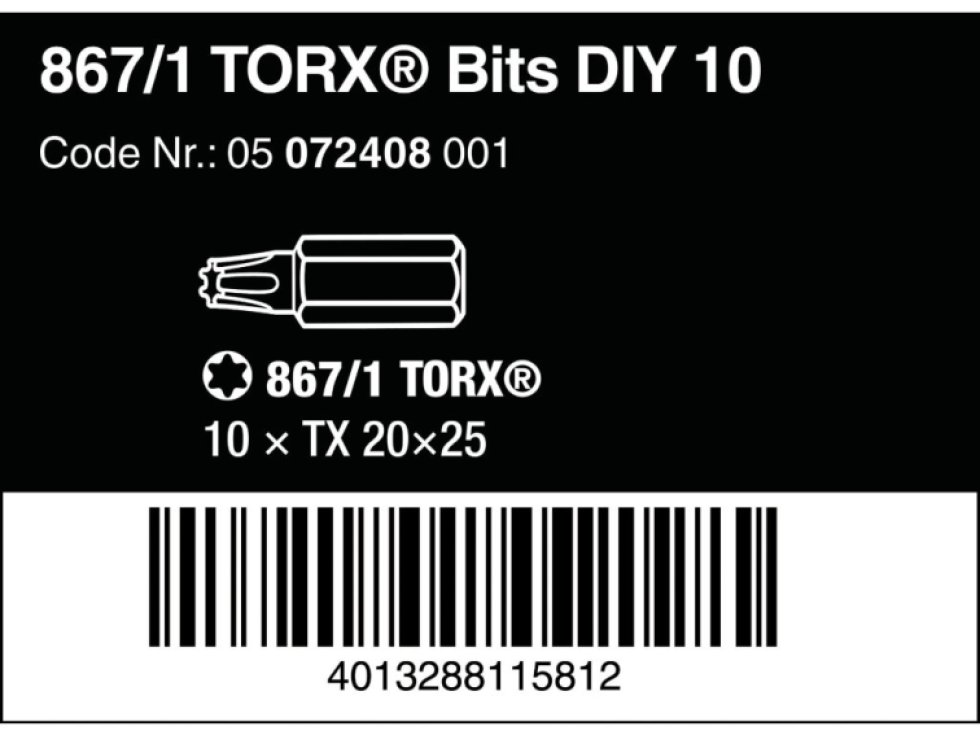WERA 072408 DIY TX20 x 25 mm Torx bit - 10 kusov v balení