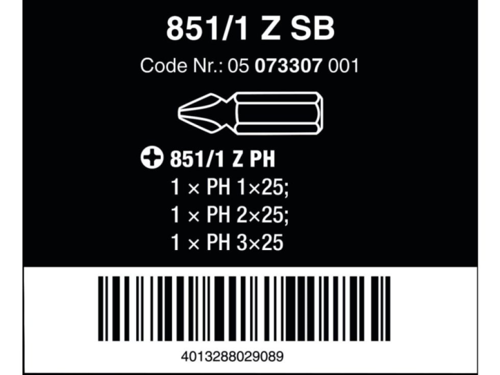 WERA 073307 851/1 Z SET (PH1, PH2, PH3 x 25 mm)
