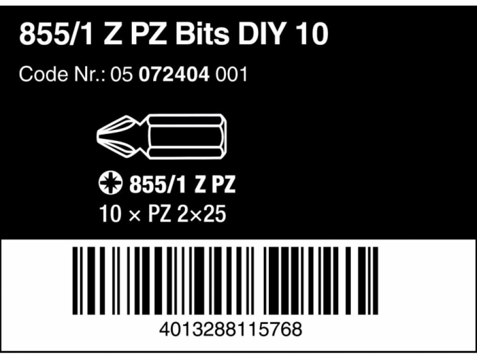 Wera 855/1 Z DIY SiS 05072404001 krížový bit PZ 2 nástrojová ocel vysoko pevné D 6.3 10 ks