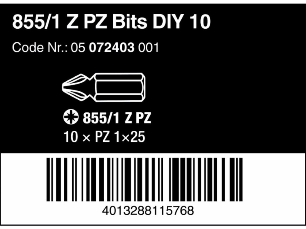 Wera 855/1 Z DIY SiS 05072403001 krížový bit PZ 1 nástrojová ocel vysoko pevné D 6.3 10 ks