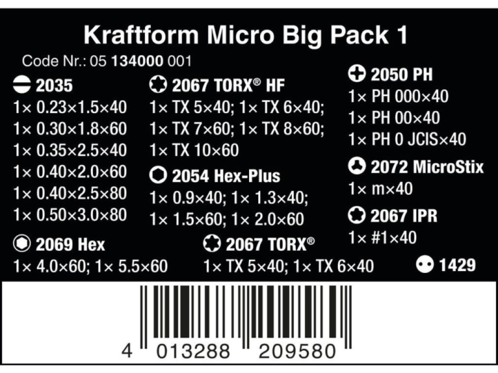 Wera 134000 Skrutkovače Wera na použitie v elektronike Kraftform Micro Big Pack 1 (Sada 25 dielov)