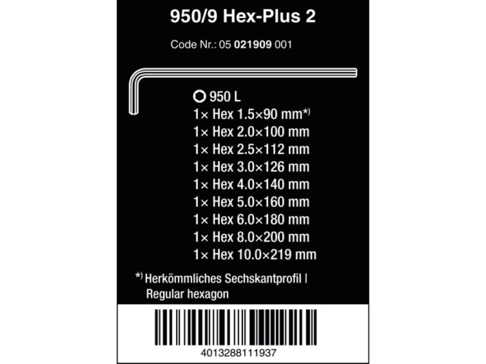 Wera 021909 Zástrčné kľúče inbus 950/9 Hex-Plus 2, chrómované (Sada 9 dielov)
