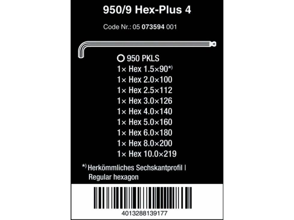 Wera 073594 sada inbusových kľúčov krátka 9-dielna chromovaná (PKLS 950/9 Hex-Plus 4 skrátené)