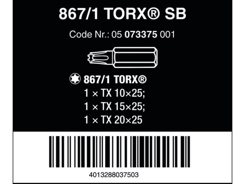 WERA 073375 867/1 Z SET (TX10, TX15, TX20 x 25 mm)