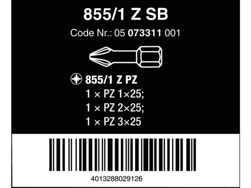 WERA 073311 855/1 Z SET (PZ1, PZ2, PZ3 x 25 mm)