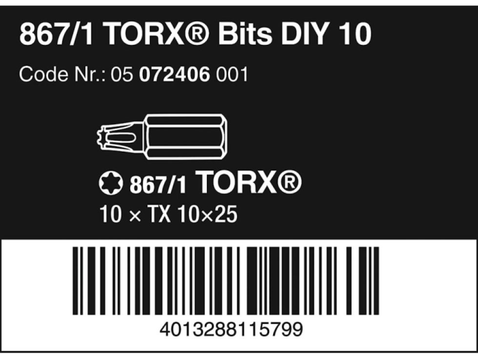WERA 072406 DIY TX10 x 25 mm Torx bit - 10 kusov v balení