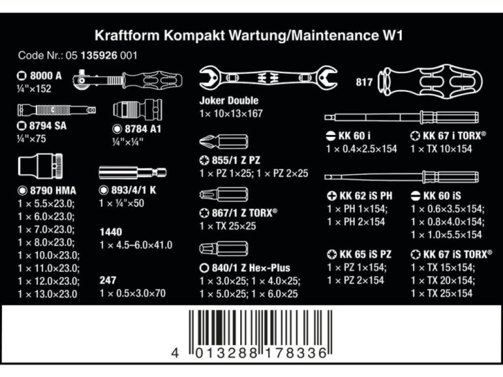 Wera 135926 Náradie Kraftform Kompakt W1 údržba (Sada 36 dielov)