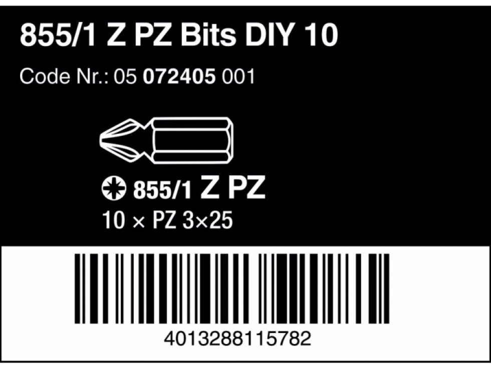 Wera 855/1 Z DIY SiS 05072405001 krížový bit PZ 3 nástrojová ocel vysoko pevné D 6.3 10 ks