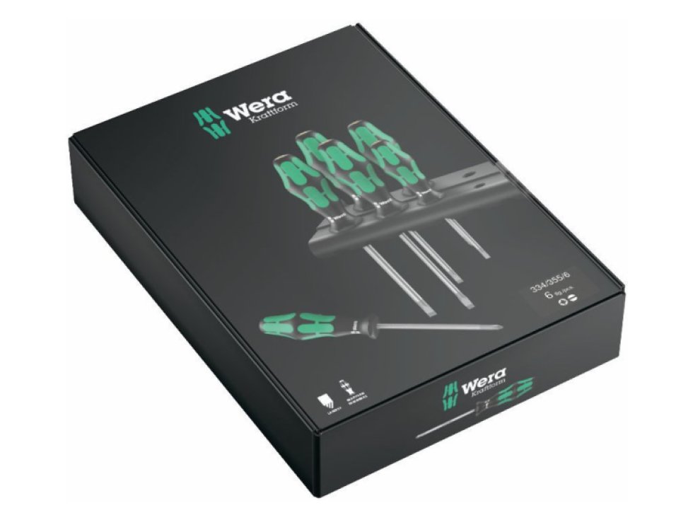 Wera 105656 skrutkovače Kraftform Plus Lasertip 334/355/6 Rack (Sada 6 ks a stojan)