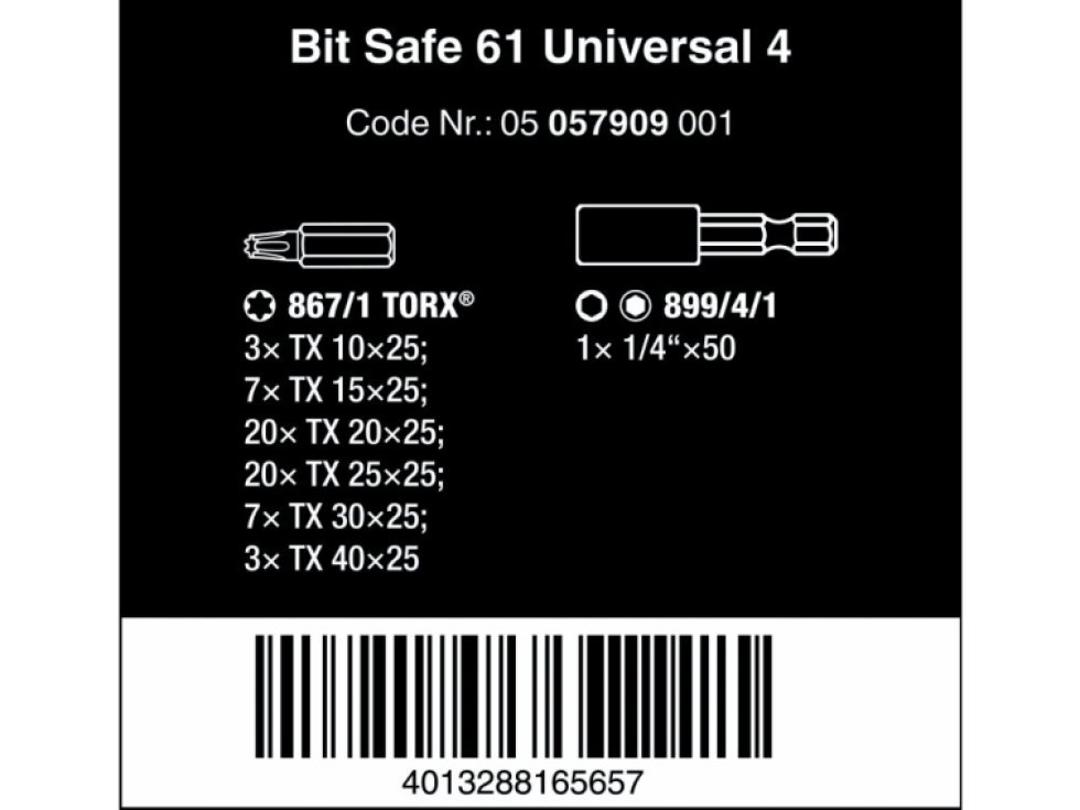 Wera Bit-Safe 61 Universal 4 05057909001 sada bitov 61-dielna
