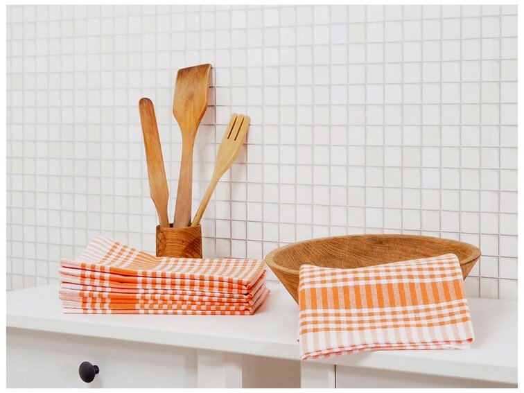 Kuchyňská utěrka káro 45x70 - Oranžová