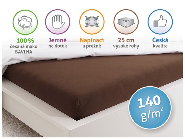 Prostěradlo Jersey česaná bavlna MAKO - Tmavá hnědá